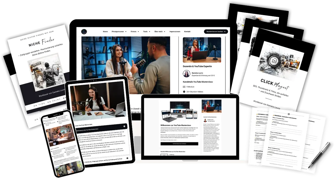 YouTube Masterclass auf Laptop, Tablet und Handy